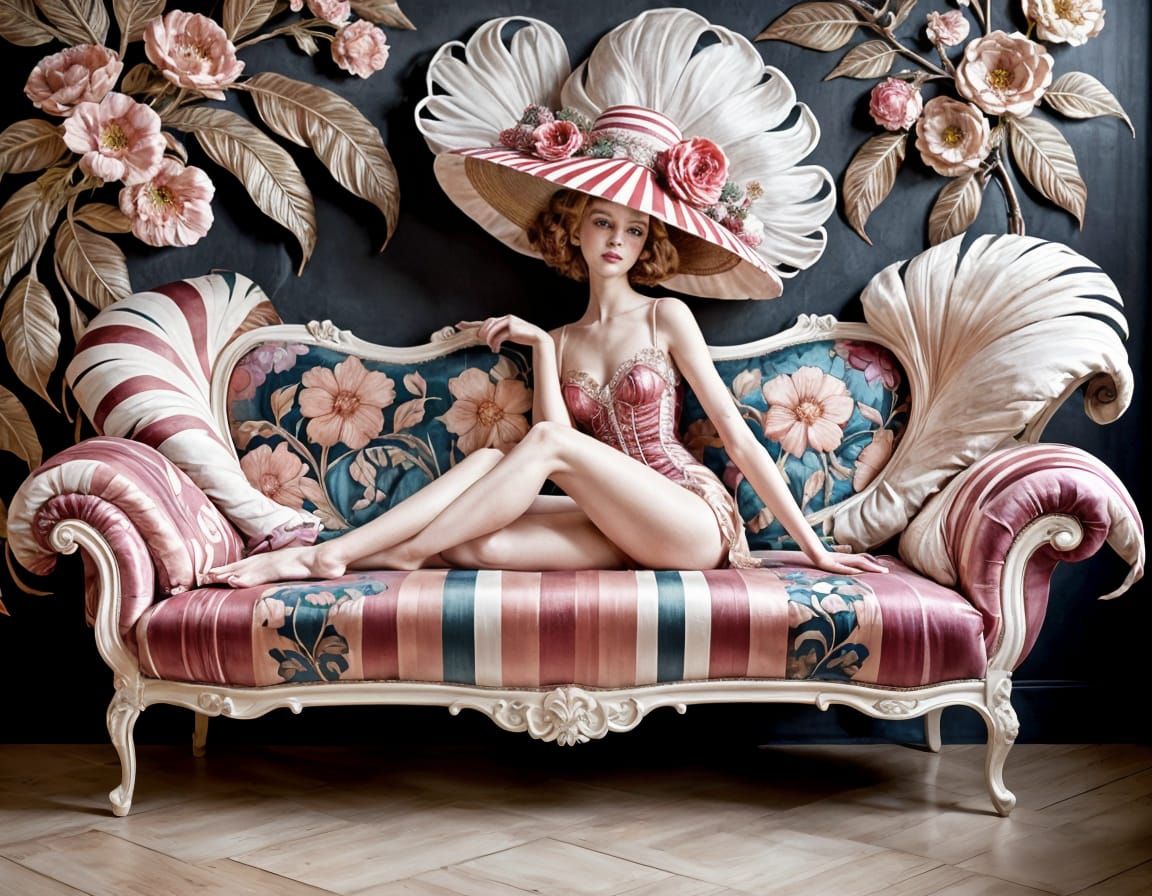 Elegant Woman with Feather Hat in Art Nouveau Style