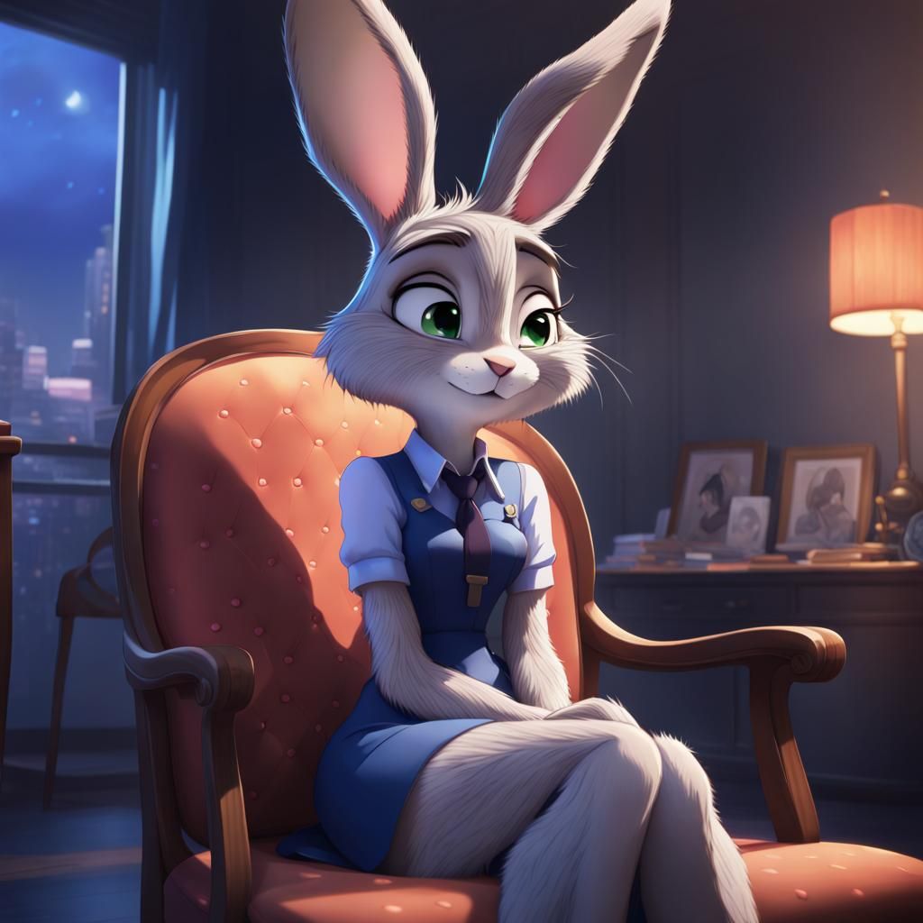 Sad Anthropomorphic Rabbit Girl in Anime Style