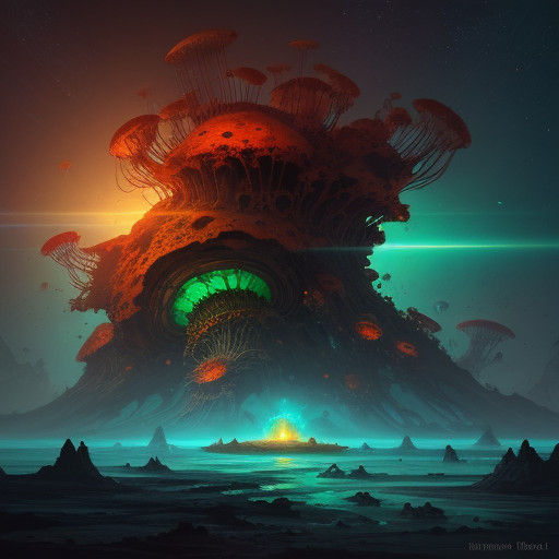 Glowing Jellyfish Thrive in Vibrant Oil Painting of Red Mars...