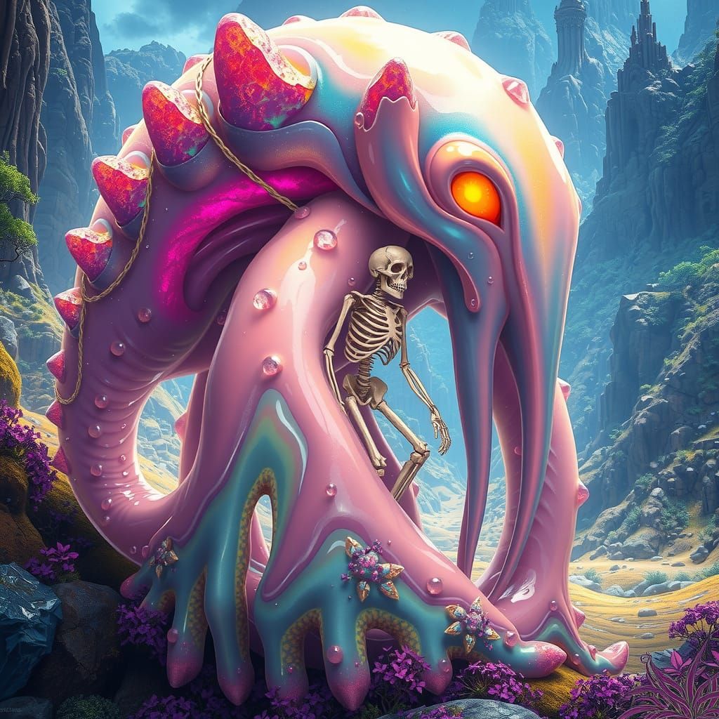 Iridescent Slime Giant in Dreamlike Valley