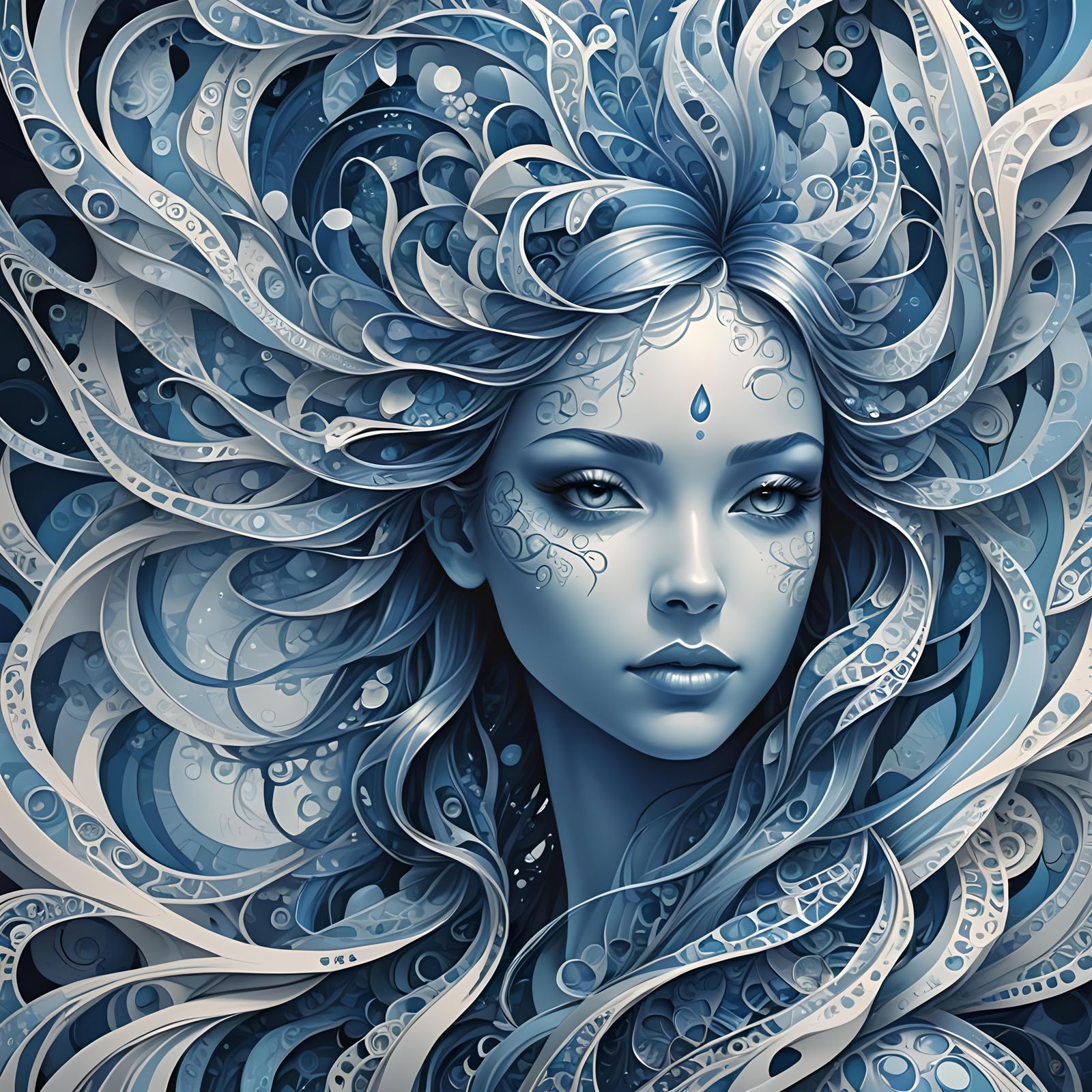 Blue Spirit Girl in Abstract Portrait