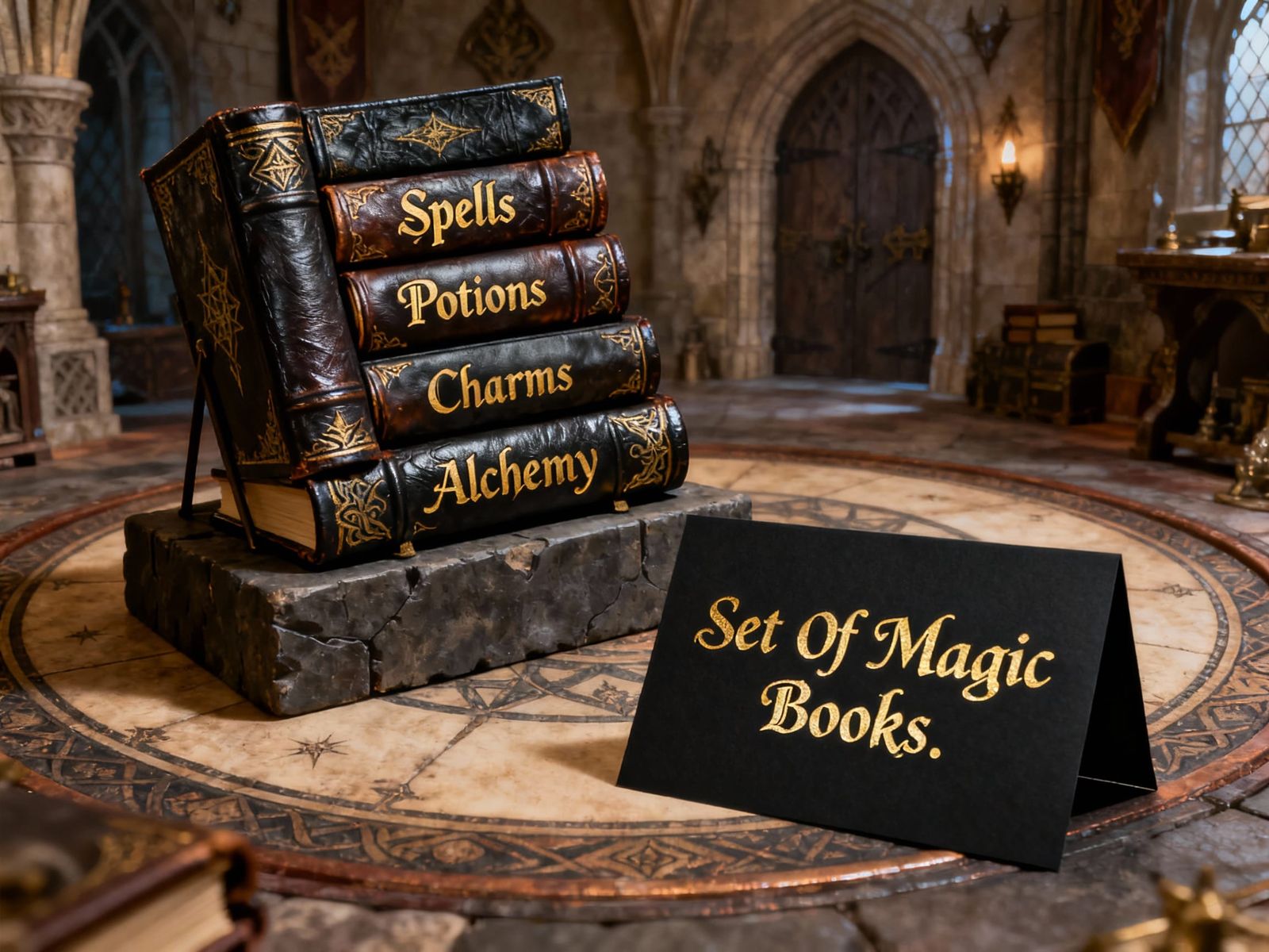 Magical Leather Books with Gold Calligraphy