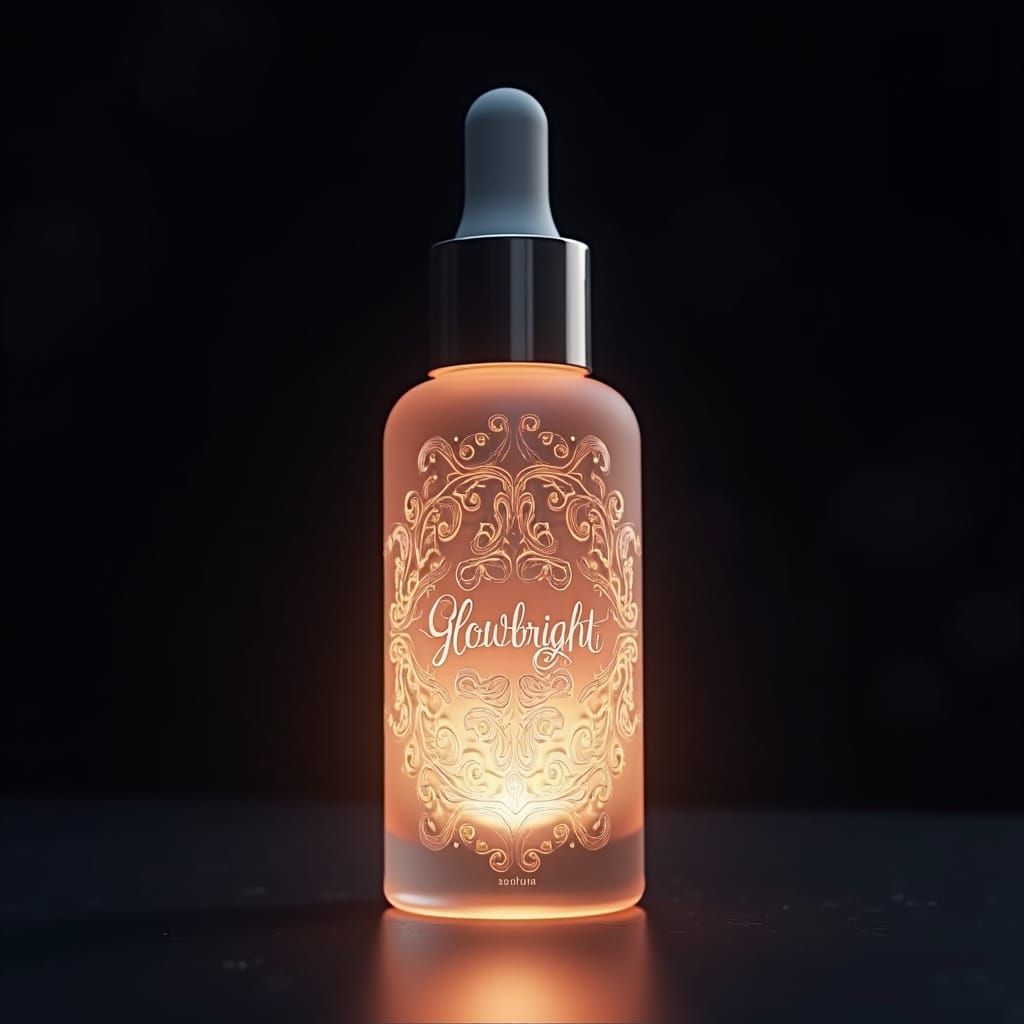 Ornate GlowBright Serum Bottle in Matte Painting Style