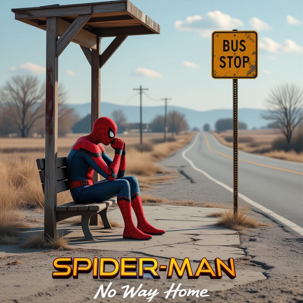 Spider-Man Waits for Bus in Gritty Comic Style