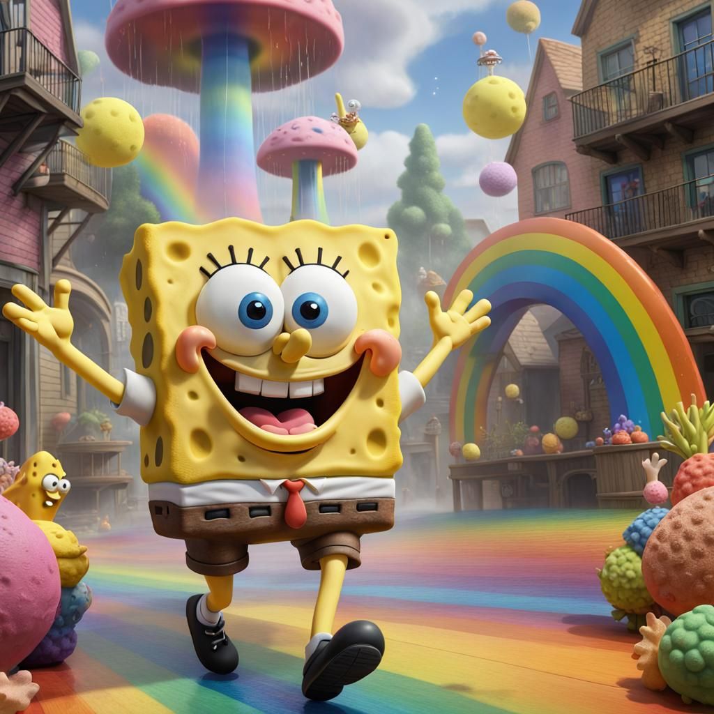 SpongeBob's Imagination Rainbow in Hyperrealistic Detail