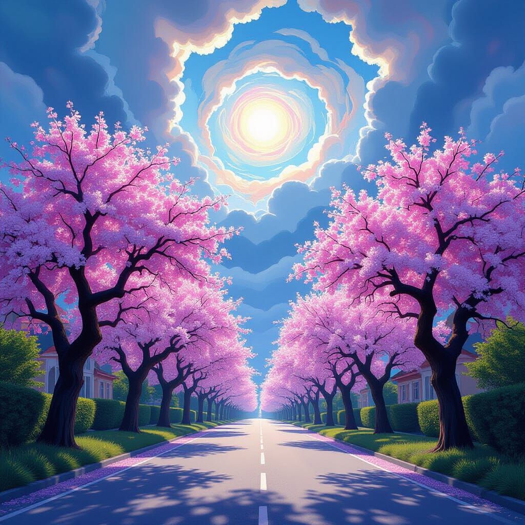 Almond Tree Archway Under Brilliant Sky