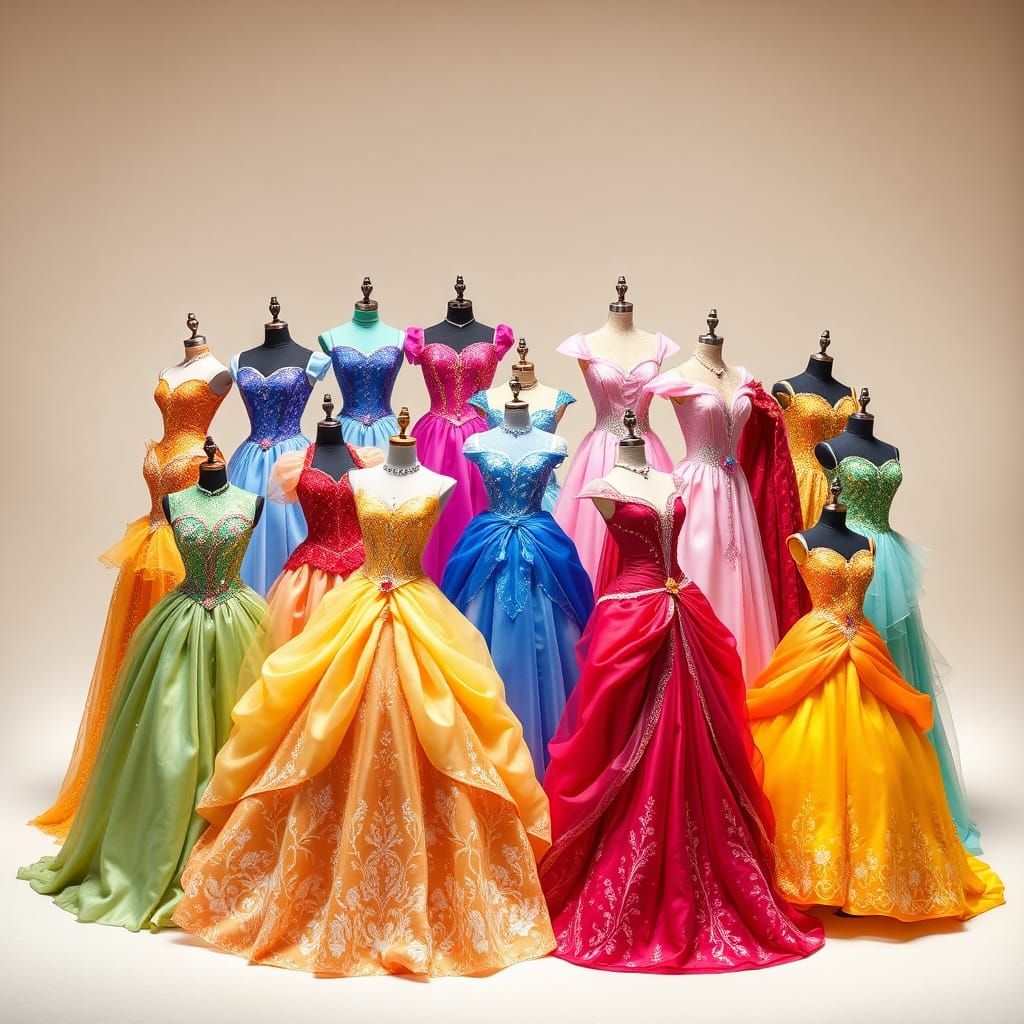 Rainbow Disney Princess Dresses in Art Nouveau Style