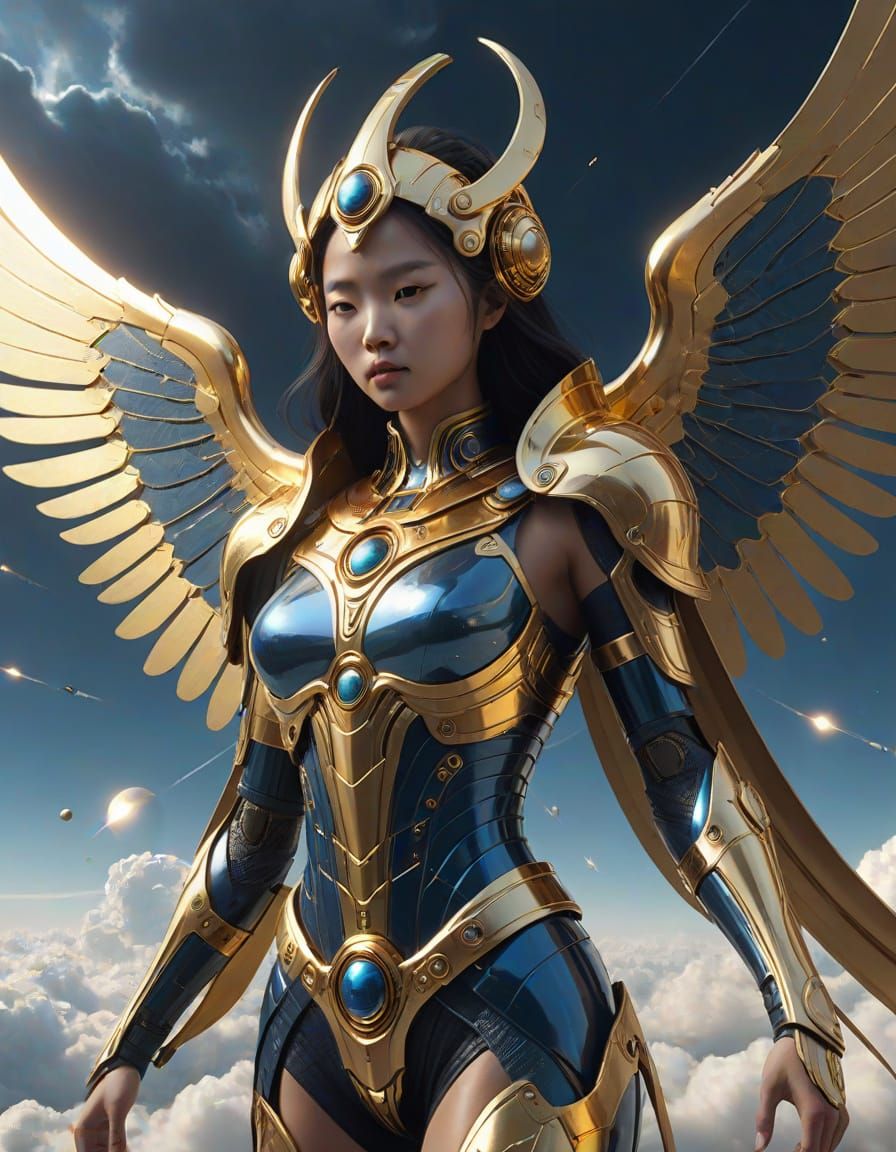 Celestial Being in Stormy Sky, Sci-Fi Angelic Design