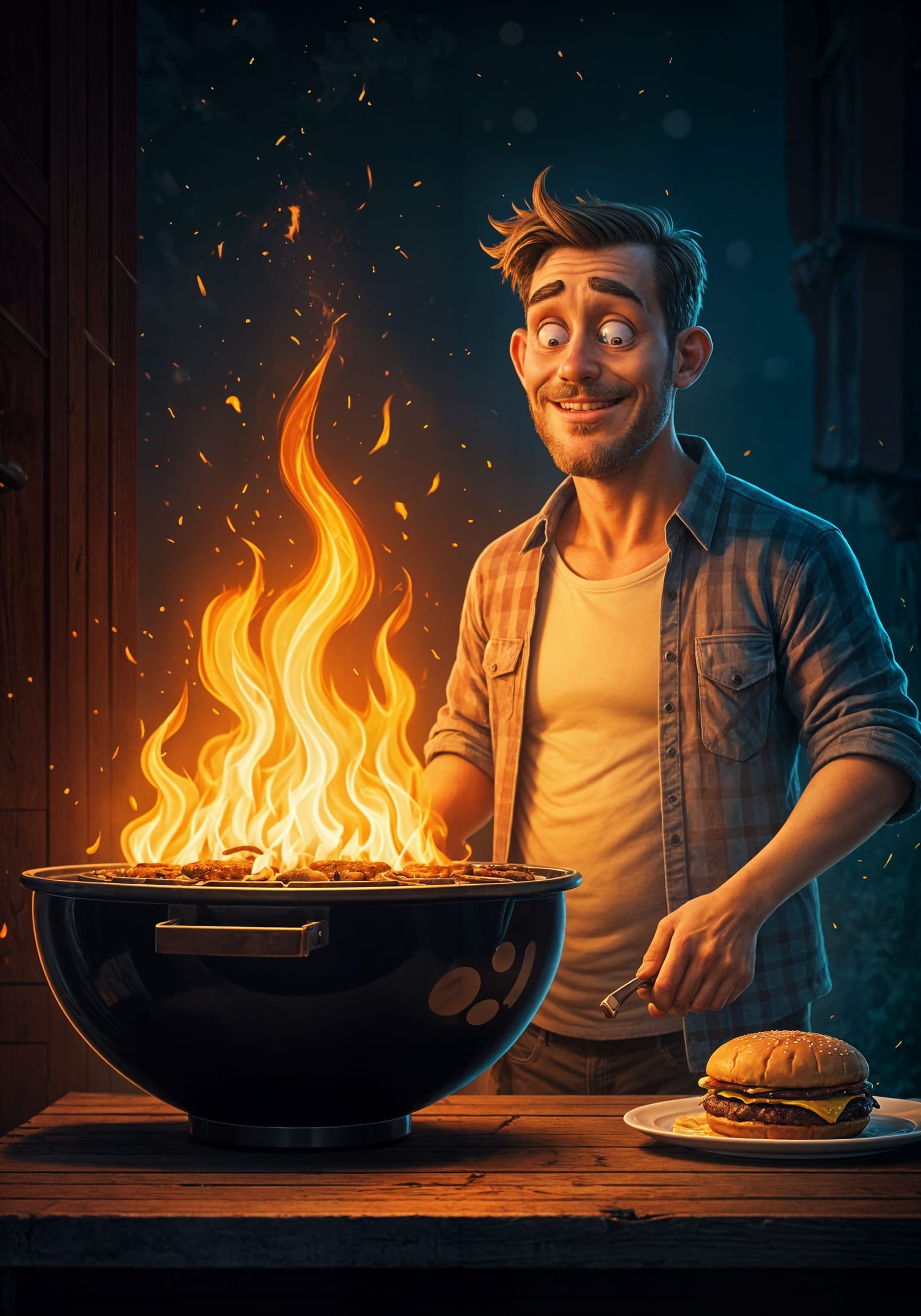 Cartoon Dad's BBQ Disaster in Ultra 8K