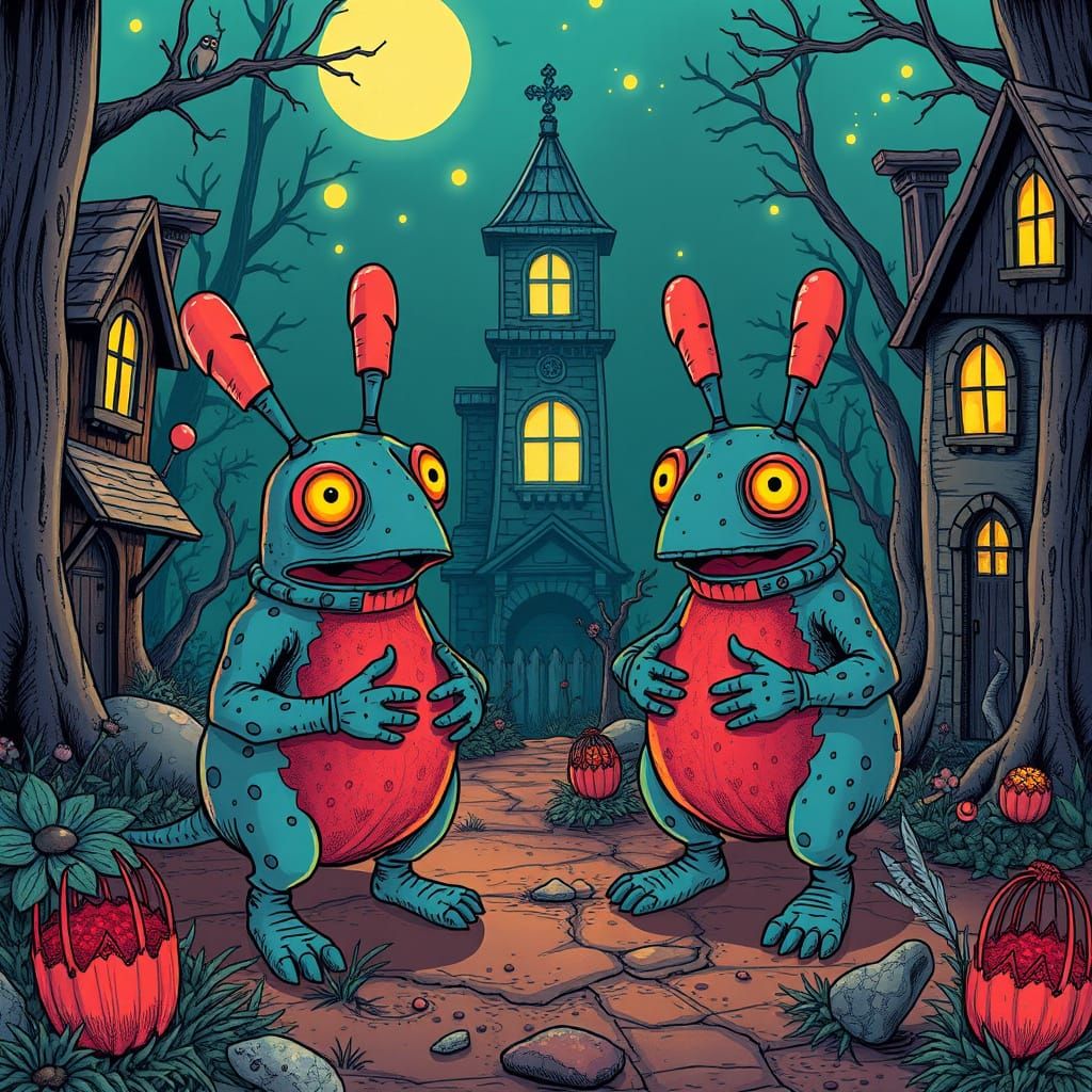 Whimsical Clangers in Gothic Fantasy World with Intricate De...