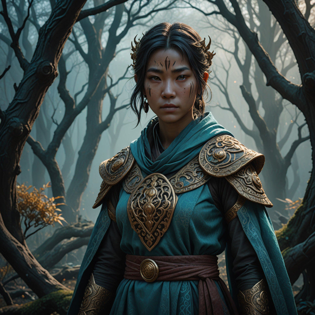 Mystical Tiger Monk Emerges from Dead Forest's Twilight