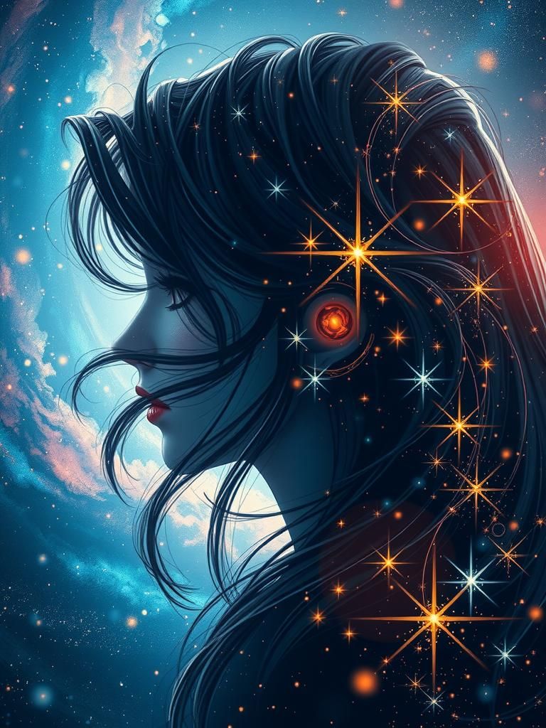 Cosmic Woman with Starry Hair and Eyes