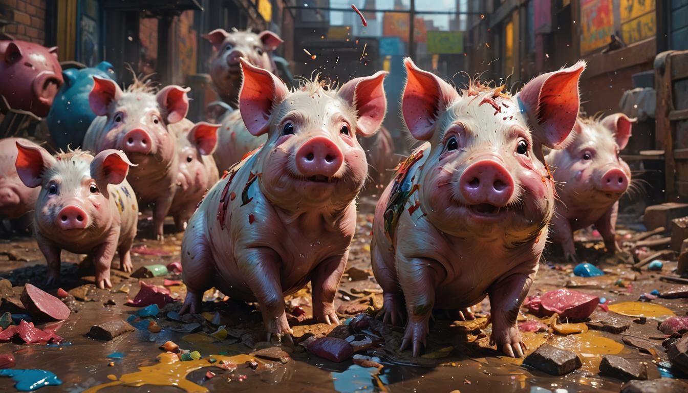 Hyperrealistic Pigs Show Firm Opposition as Splash Art