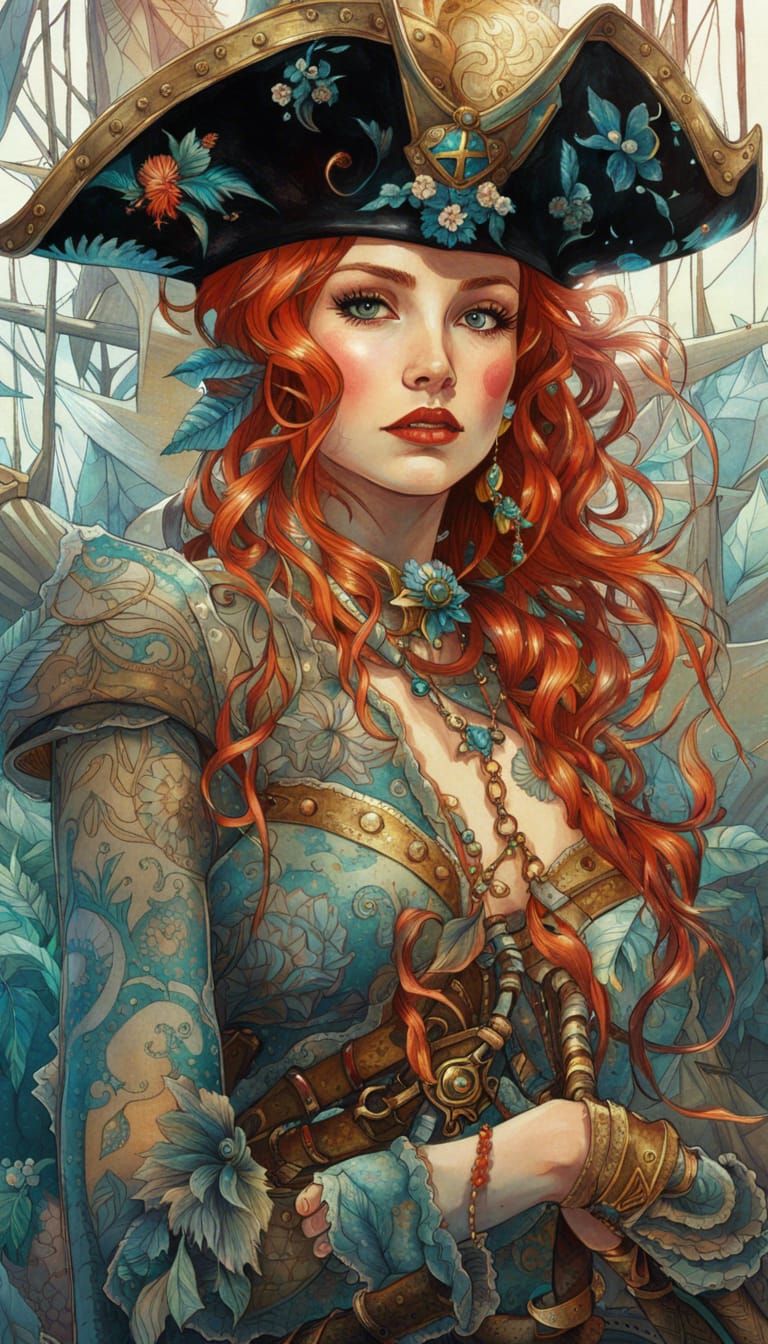 Pirate Girl in Latex Bikini: Digital Art