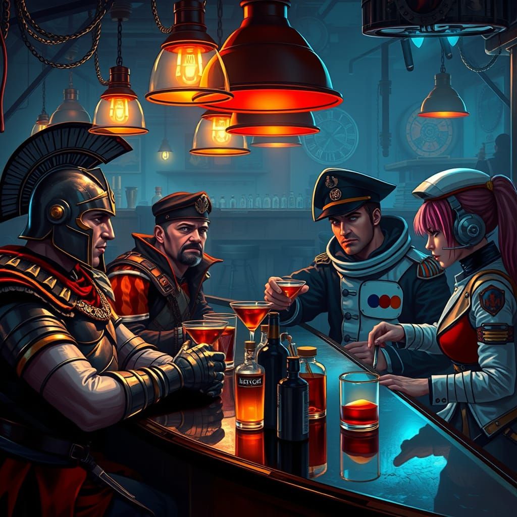 Cyberpunk Steampunk Bar Scene at End of Time