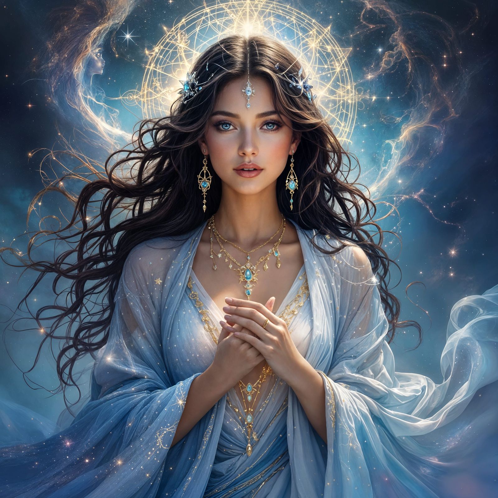 Ethereal Goddess in a Swirling Galaxy