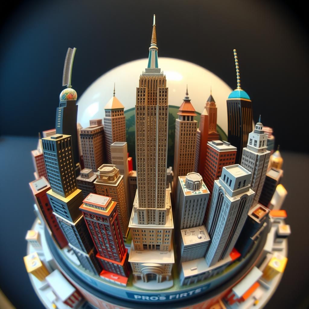 Art Deco Miniature Cityscape with Fisheye Perspective