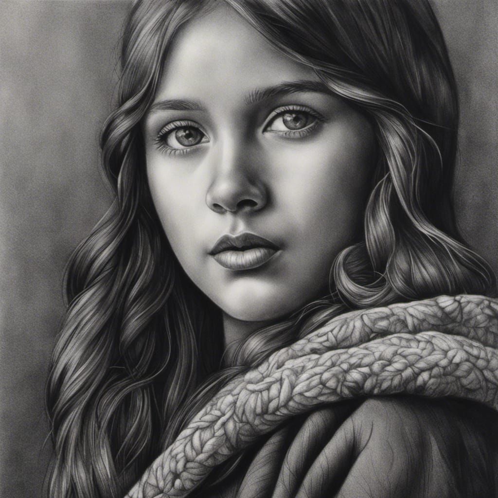 Expressive Girl Portrait in Charcoal Drawing Style