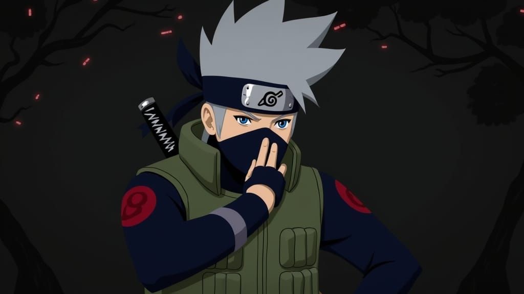 Anime-Inspired Ninja Warrior in Intense Pose with Lightning-...