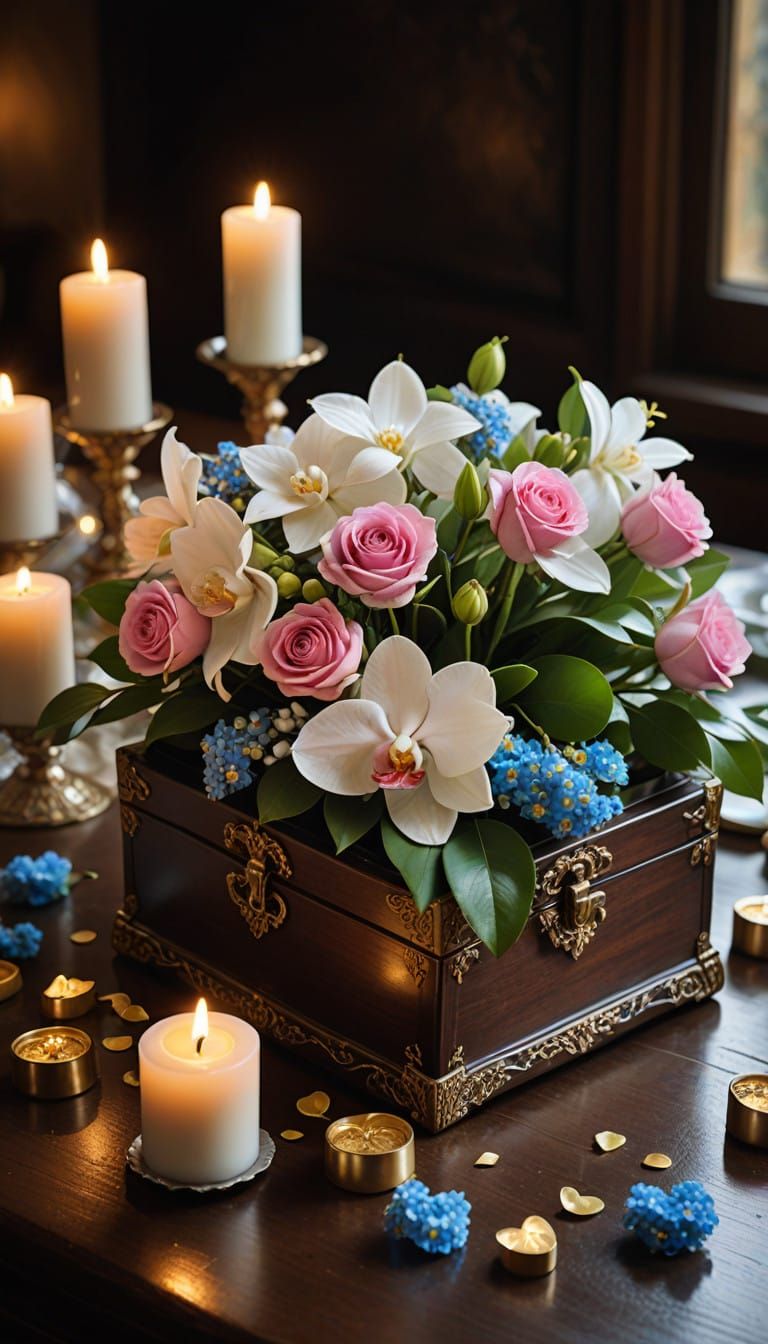 Exquisite Still Life with Pink Roses, White Orchids, and Lux...