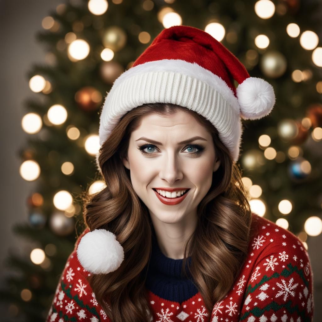 Festive Portrait of Woman in Christmas Scene