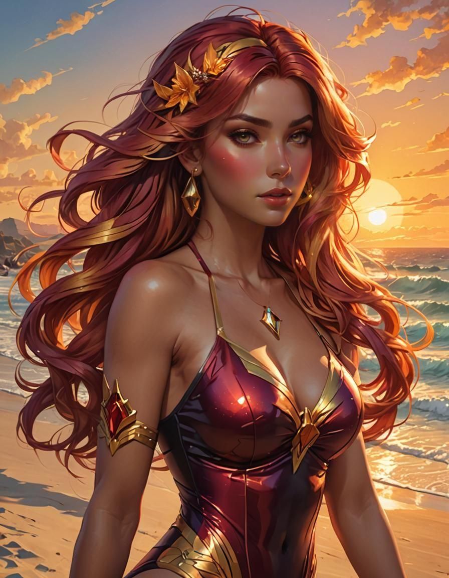 Sunset Shimmer on Beach at Sunset: Hyperdetailed Portrait