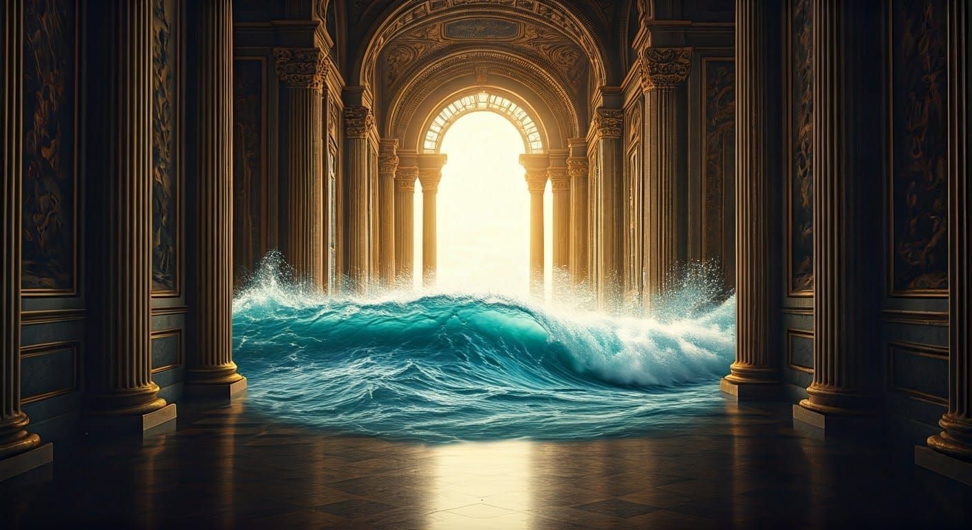 Baroque Palace Shattered by Majestic Ocean Waves