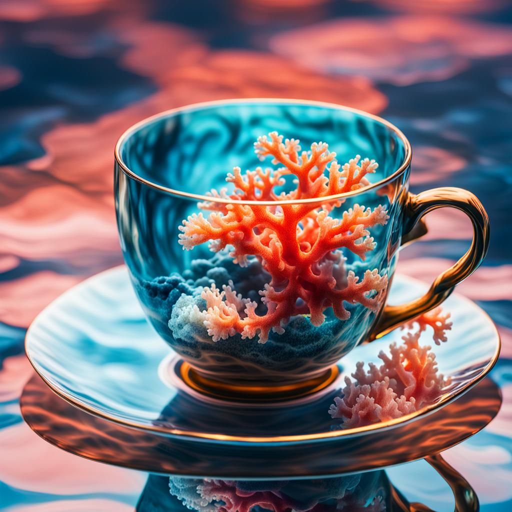 Surreal Teacup Reflecting Trapped Coral Reef