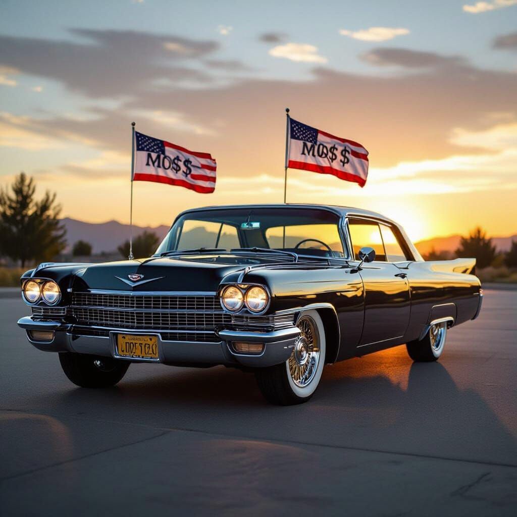 1965 Cadillac Lowrider with Gold Rims and Flags