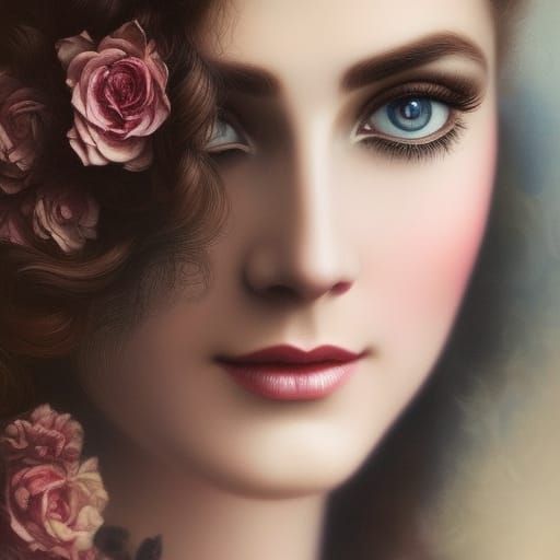 Victorian Lady in Cityscape, Hyperdetailed Portrait
