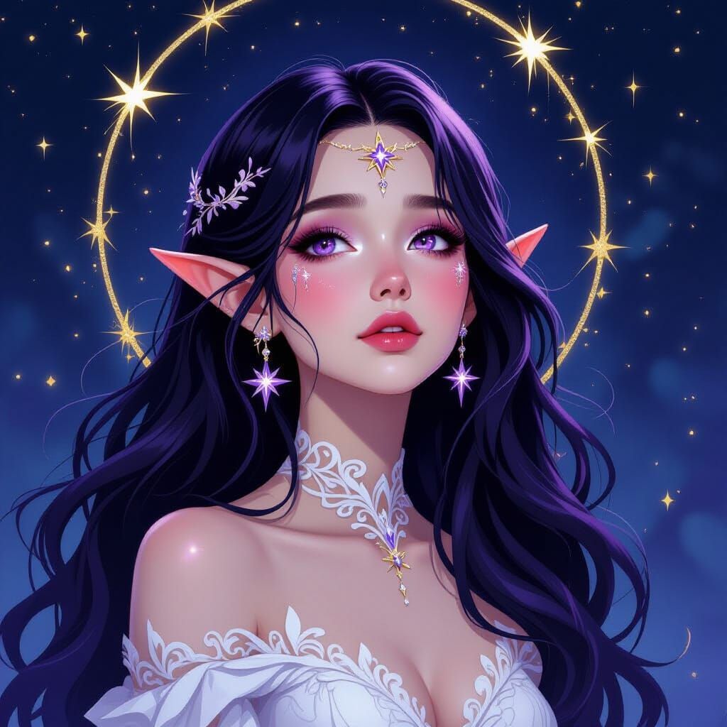 Ethereal Elf in Starry Cosmic Landscape