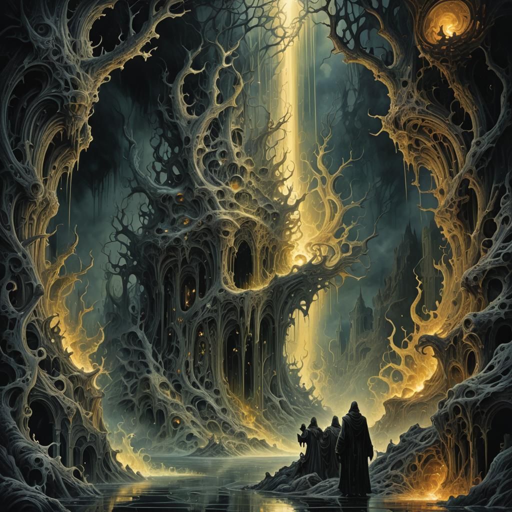 Glowing Liquid with Fractal Background in Dark Style