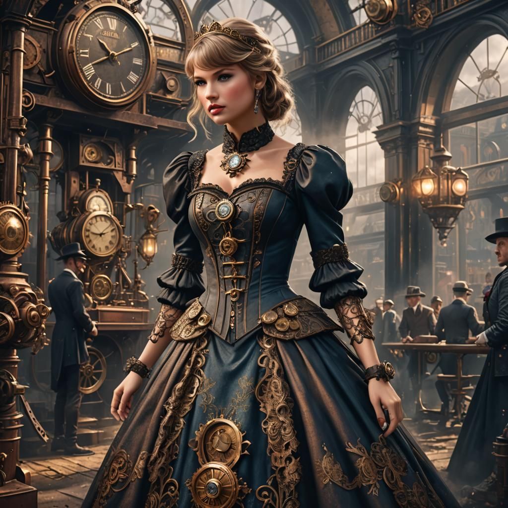 Victorian Steampunk Dress: Detailed Fantasy Art
