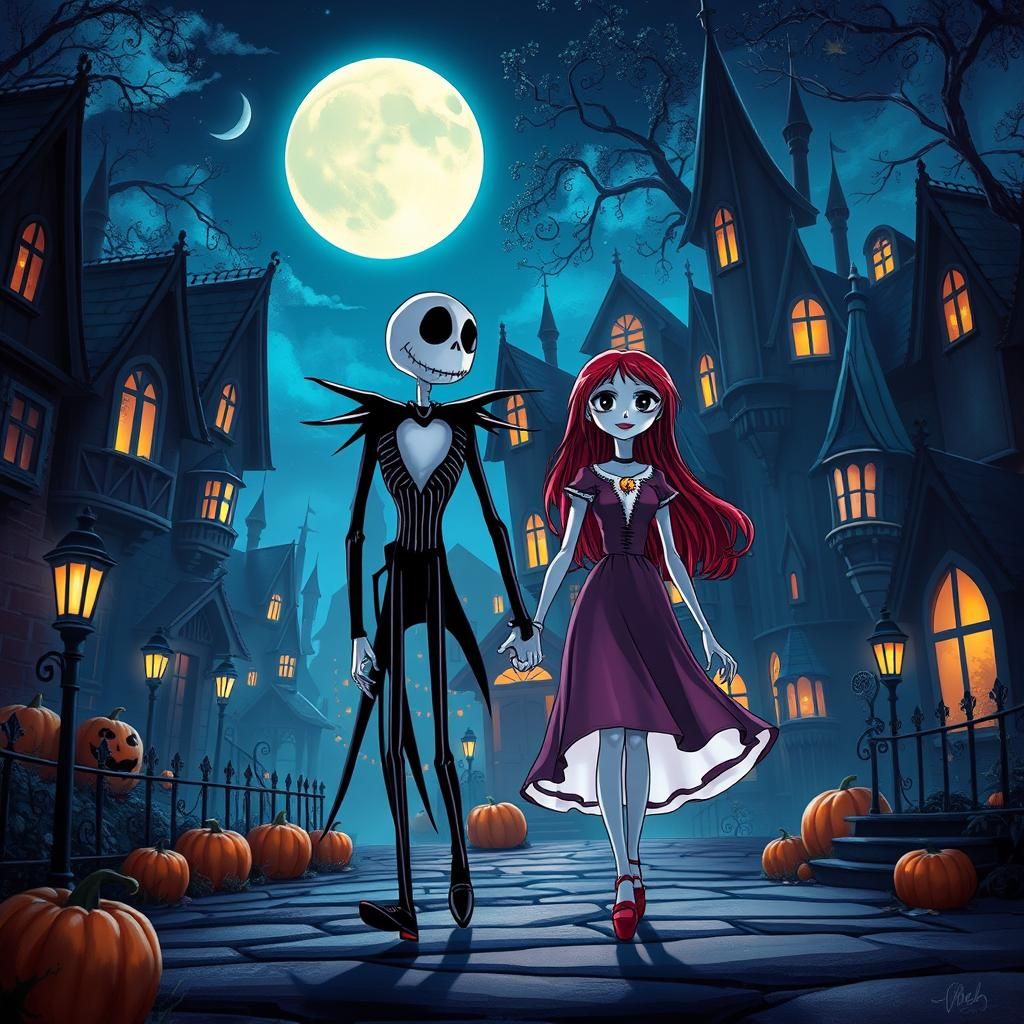 Jack and Sally in Anime-Style Halloween Town