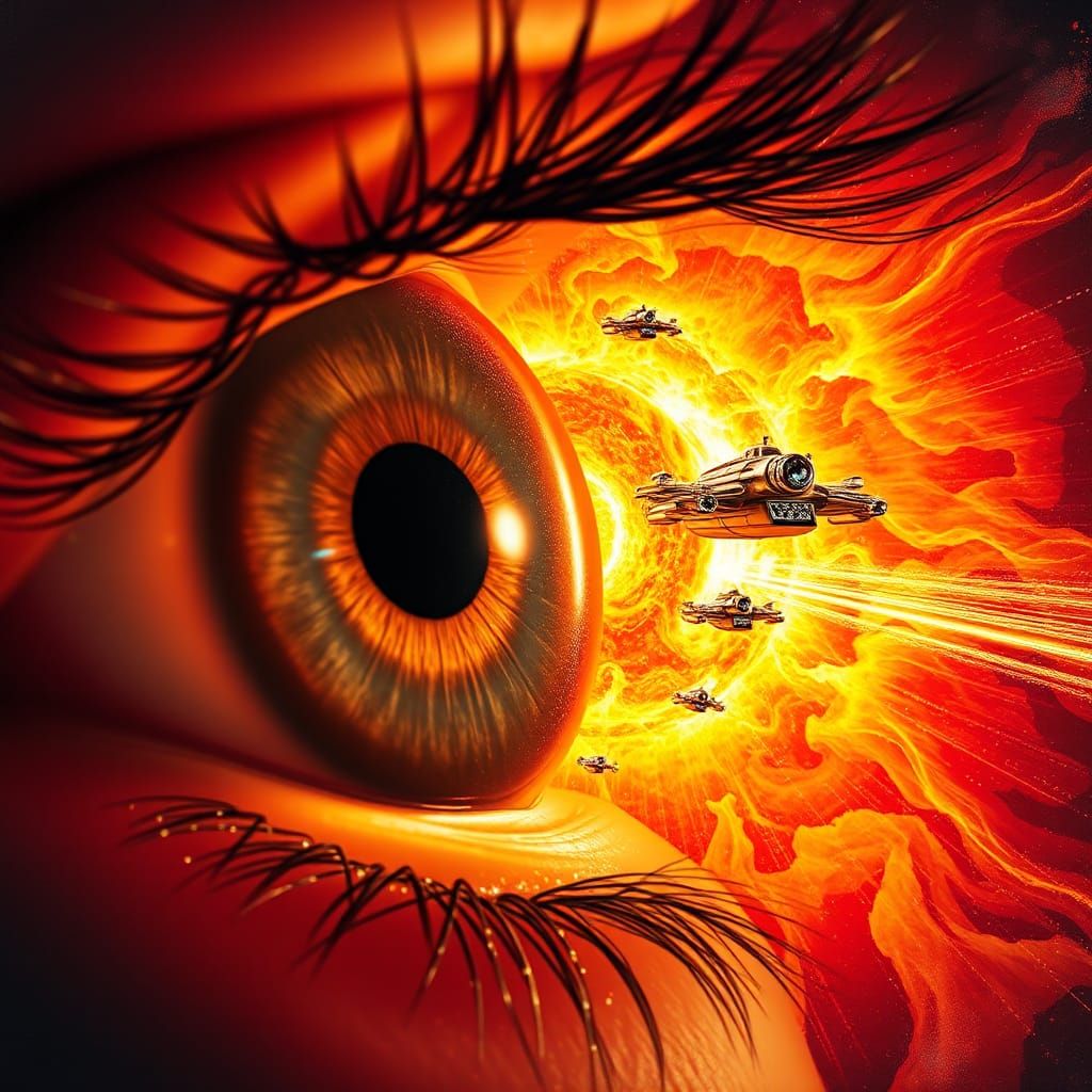 Eye Reflecting Sun Portal in Surrealist Style