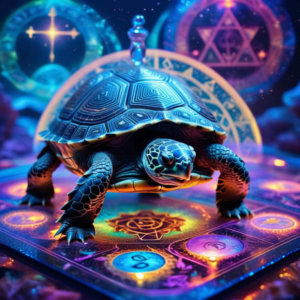 Surreal Turtle on Holographic Tarot Card