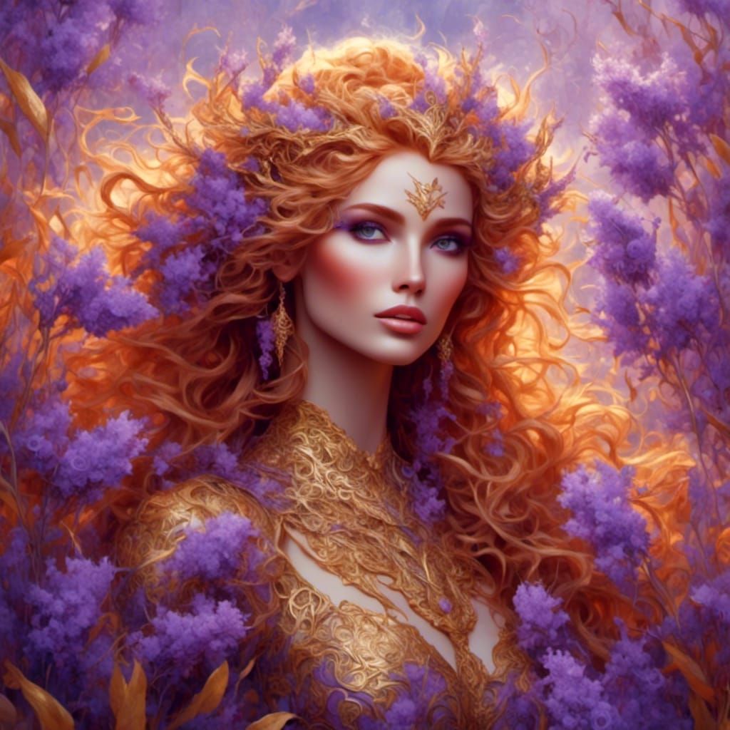 Woman in Lavender Field: Surreal Realism Oil Painting