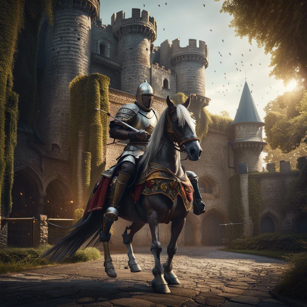 Victorious Medieval Knight Returns to Castle