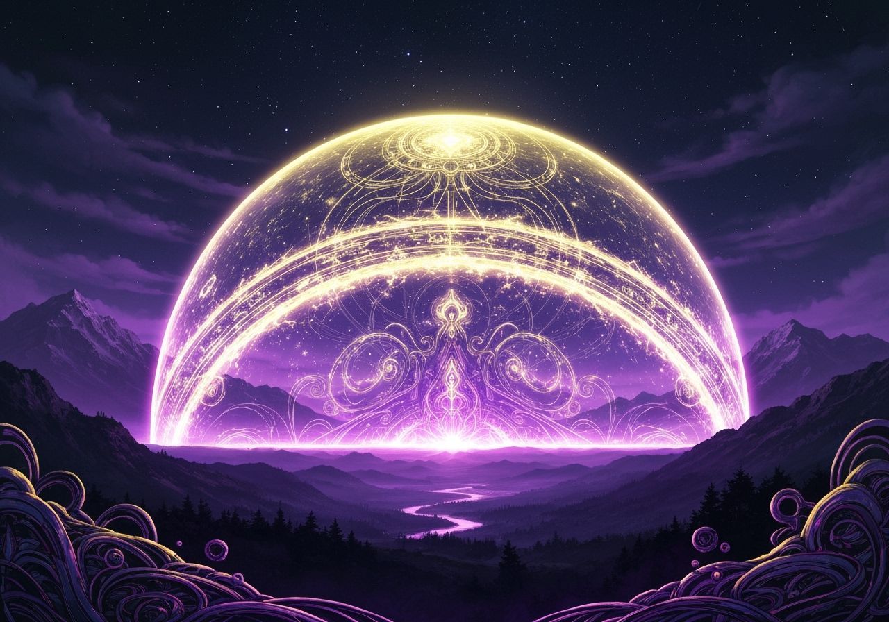 Magical Barrier Under Starry Sky in Dark Fantasy Style