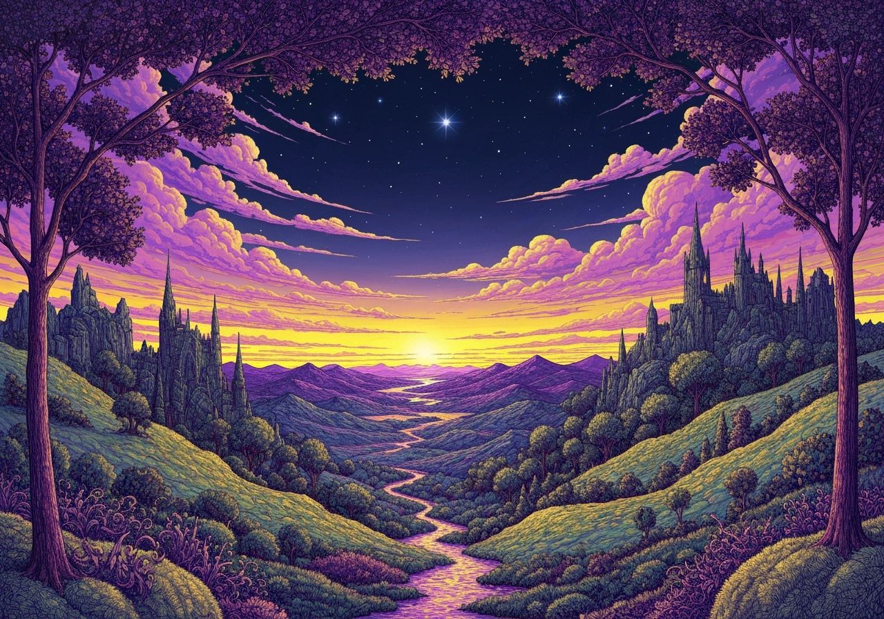 Magical Dome Over Misty Valley: Fantasy Landscape