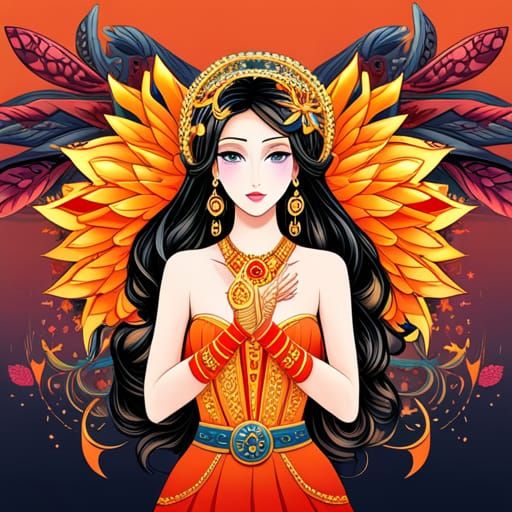 Rabbit Goddess Illustration in a Digital Mixed Media Style