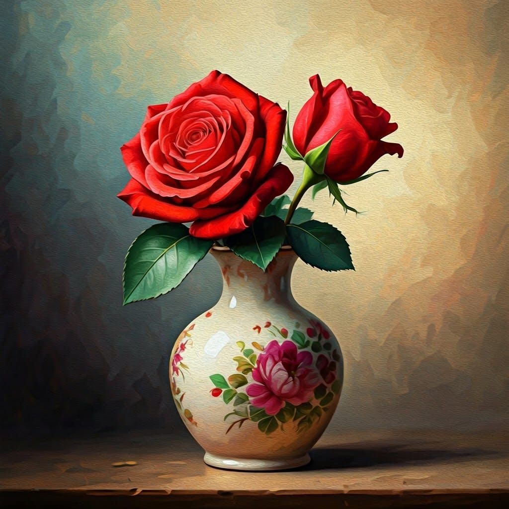 Red Rose Still Life in the Style of Old Masters