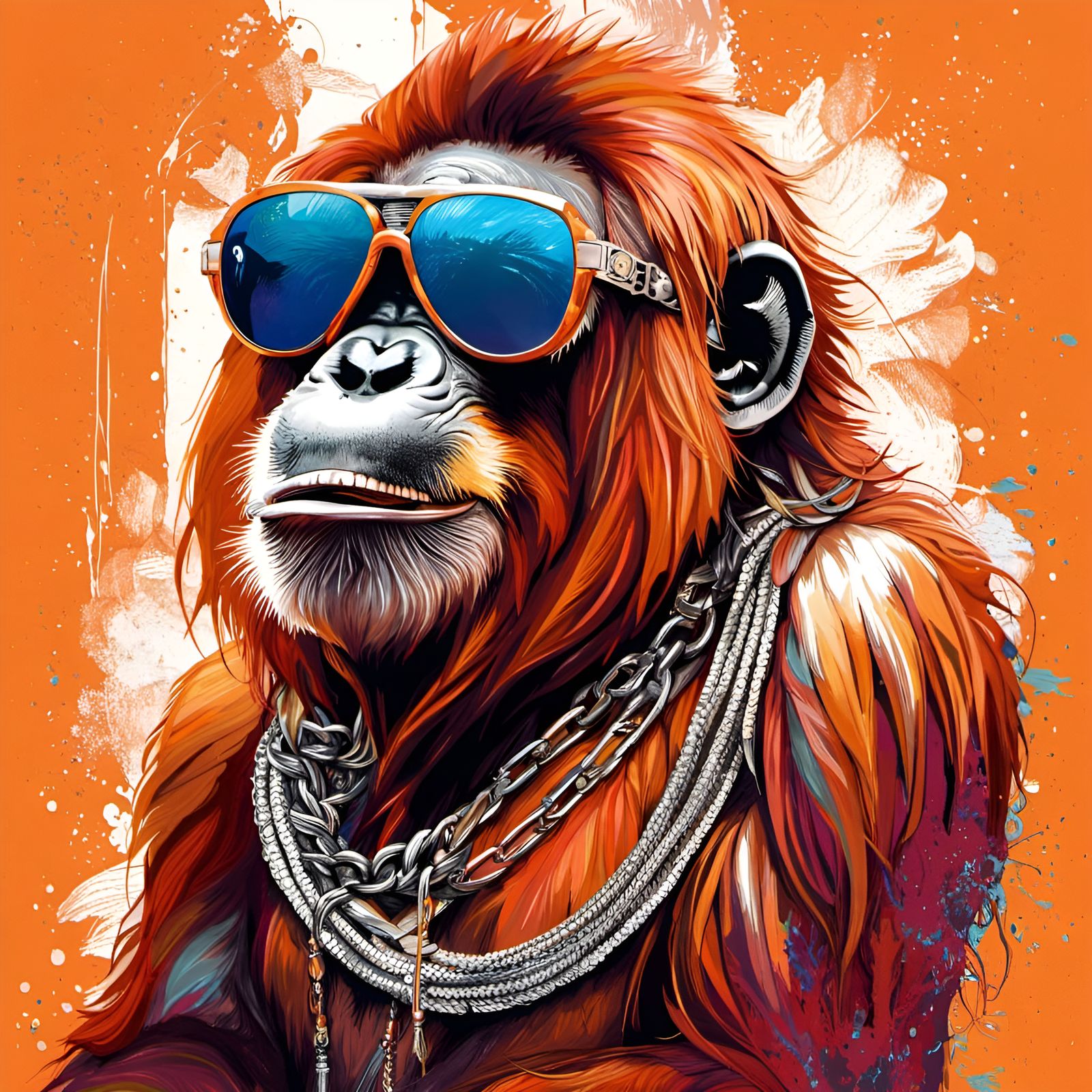 Orangutan Portrait with Sunglasses in Hyperrealistic Style