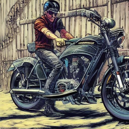 Motorbike in Comic Book Art Style