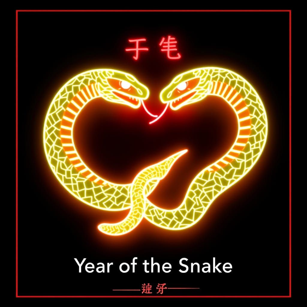 Neon Caduceus Featuring Twin Snakes in the Year of the Snake