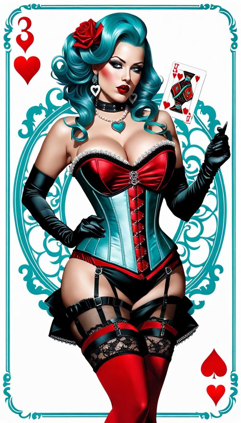 Pinup Girl on Playing Card in Hyperrealistic Style