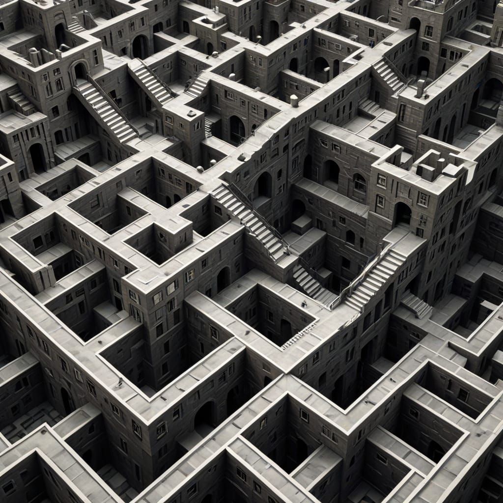 Escher-Inspired Tessellation of Infinite Staircases