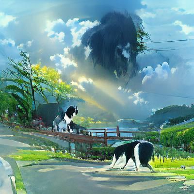 Dog Portrait in Anime Style, Black and White