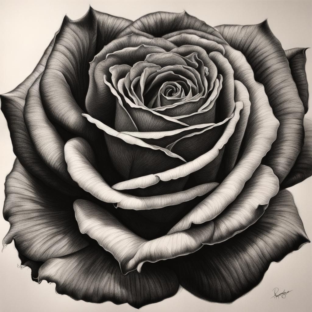 Hyperdetailed Charcoal Drawing of a Rose