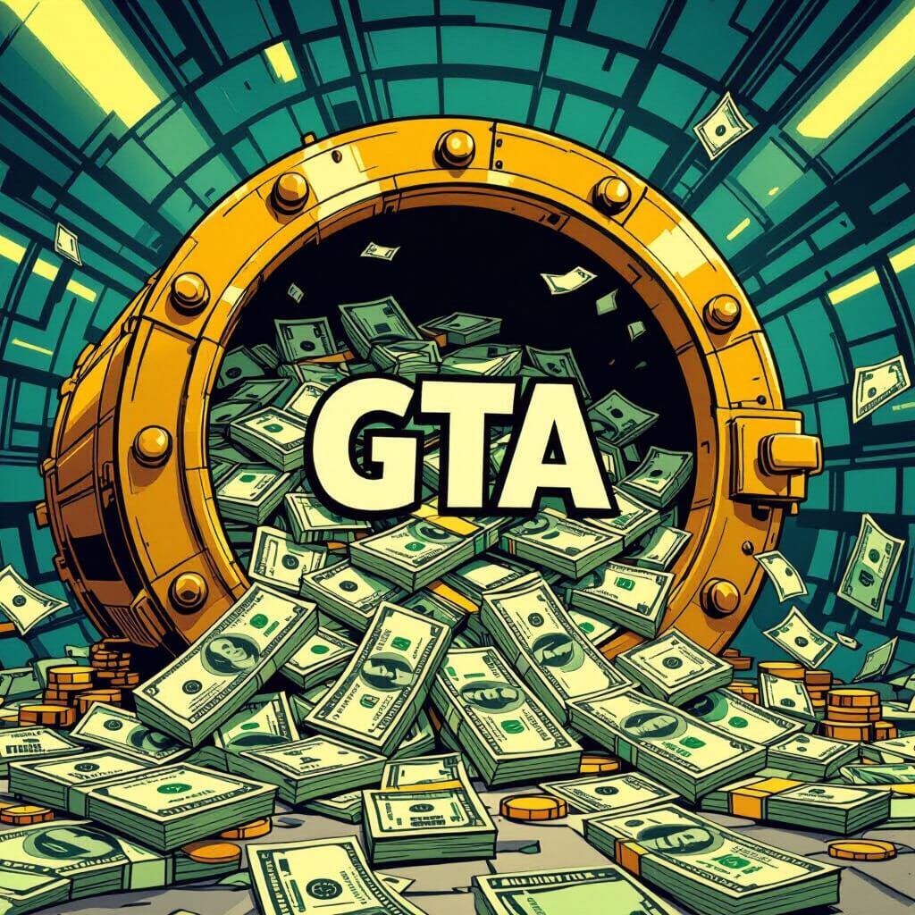 Vault Overflowing with Cash in Bold Graphic Style